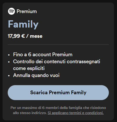 Costo Spotify Family